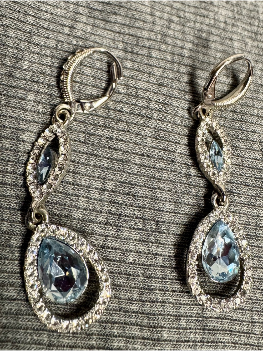 Givenchy Silver-Tone Blue Teardrop Crystal Dangle Earrings